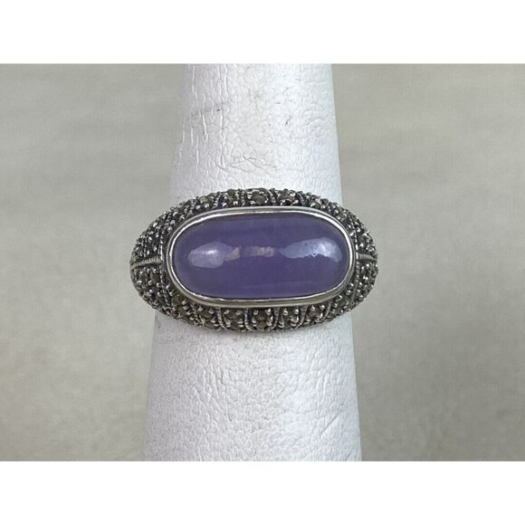 Thailand Jewelry - Vintage Sterling Silver Ring Lavender Stone & Marcasite Hallmarked .925 Size 6